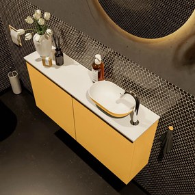 Mondiaz Fowy toiletmeubel 100cm ocher met gele waskom rechts en kraangat