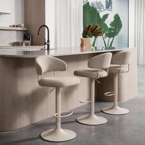 Mazzoni IRIS Latte Beige (stof Monza 60)/poot kasjmier - GESTOFFEERDE BARKRUK VOOR KEUKEN/BAR