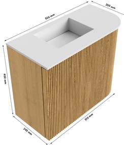 Mondiaz Joya DLux 50cm toiletmeubel ronding rechts oak met wastafel faye links zonder kraangat meli