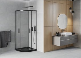 Mexen Rio halve ronde douchecabine 80 x 80 cm, transparant, zwart + Flat douchebak, zwart - 863-080-080-70-00-4170B