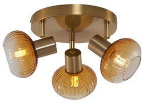 Moderne plafondSpot / Opbouwspot / Plafondspot goud met amber glas rond 3-lichts - Teddy Modern E14 Binnenverlichting Lamp