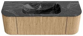 Mondiaz Kurve-dlux 130cm badmeubel ronding links/rechts oak met 1 lade en 2 deuren en wastafel big small midden 1 kraangat lava