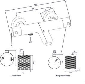 Saniclear Nero Curved thermostatische opbouw badkraan zwart mat