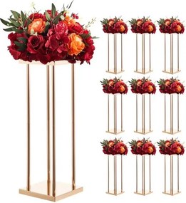 VEVOR Bruidsbloemenstandaard 200x200x600 mm, 10 stuks. Bloemenstandaards met metalen plank en cilindrische poten, plantenstandaards voor bruiloften, feesten, verjaardagen, thuis, tafeldecoratiestandaard, roségoud