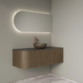 Gliss Design Alluro badmeubel ribbelfront met ronding links 120cm ash grey en zwart leisteen toppaneel