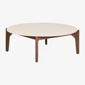 Ronde Tuinsalontafel In Cement En Acaciahout Xajul Ø100 Cm - Sklum