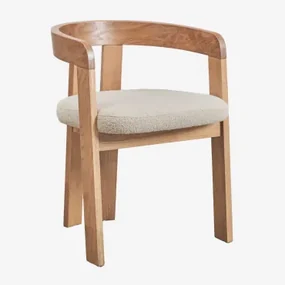 Set Van 2 Yvone Gestoffeerde Eetkamerstoelen Met Houten Armleuningen Natuurlijk Hout & Bouclé Beige - Sklum
