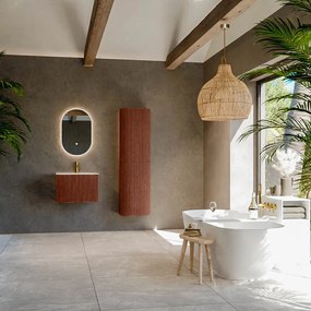 Mondiaz Kurve 60cm badmeubel ruby met 1 lade en wastafel cloud midden 1 kraangat