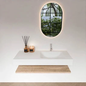 Zaro Alan badmeubel 110cm met planchet washed oak en vrijhangende wastafel cloud rechts 1 kraangat talc