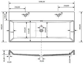 Fontana Kolo wastafelmeubel mat wit 100cm zwarte wastafel 2 kraangaten met ronde spiegel