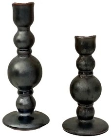 Kandelaar keramiek - kandelaar Black Eve, 2 st. - kandelaar grijs