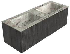 Mondiaz Kurve-dlux 130cm badmeubel shadow met 2 lades en wastafel leaf dubbel 2 kraangaten glace