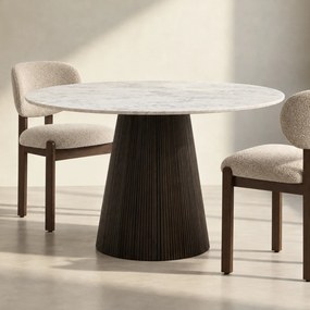 Kare Design Glenn Ronde Eettafel Zwart Met Wit Marmer - 115 X 115cm.