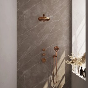 Brauer Stripe inbouw regendouche met 25cm hoofddouche, rechte muurarm en 3 standen handdouche set 4 koper geborsteld PVD