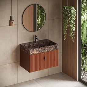 Muebles Zahora badmeubel ribbelfront 80cm terracotta met Dark Emperador wastafel met kraangat
