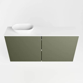 Mondiaz Fowy toiletmeubel 100cm army met witte waskom links en kraangat