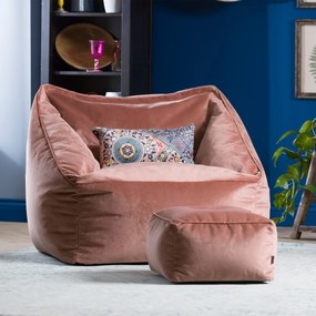 Natalia Velvet Armchair Bean Bag + Footstool