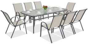 Metalen tuinmeubel Modena voor 8 personen met grote tafel Garden Point lichtgrijs