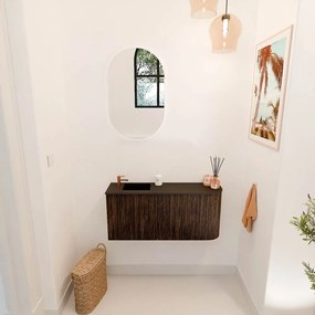 Mondiaz Joya 90cm toiletmeubel ronding rechts walnut met wastafel faye links 1 kraangat urban