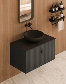 Muebles Costa badmeubel ribbelfront 80cm antraciet mat met zwart toppaneel en waskom