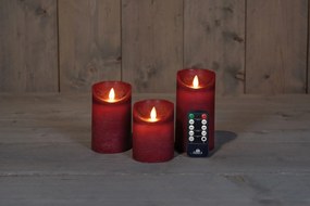 Anna's Collection - Ledkaarsen bordeaux - set van 3 stuks - diverse groottes - met afstandsbediening