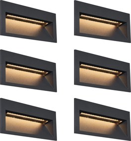 Set van 6 moderne inbouw wandlampen zwart 16cm incl. LED IP65 - Mert