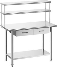 VEVOR Catering Werktafel 1220 x 610 x 1400 mm, Roestvrijstalen tafel met onderblad, 2 lades en dubbel uitschuifbaar blad, Commerciële voorbereidingstafel/werkbank voor restaurant, garage of keuken.