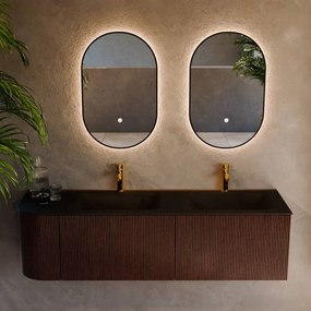 Mondiaz Kurve 155cm badmeubel ronding links ruby met 2 lades en 1 deur en wastafel cloud dubbel/rechts 2 kraangaten urban