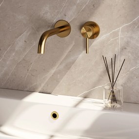 Brauer Stripe inbouw wastafelkraan ColdStart met gebogen uitloop en rozetten model A1 messing geborsteld PVD
