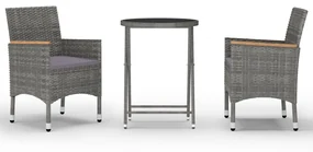 vidaXL 3-delige Bistroset poly rattan en gehard glas grijs
