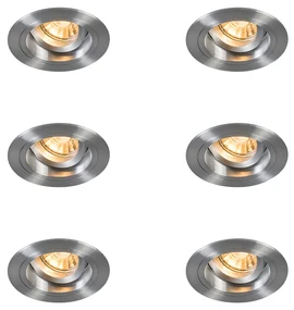Set van 6 Inbouwspot rond aluminium draai- en kantelbaar - Chuck GU10 Binnenverlichting Lamp