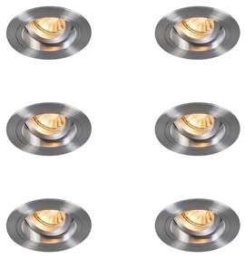 Set van 6 Inbouwspot rond aluminium draai- en kantelbaar - Chuck GU10 Binnenverlichting Lamp