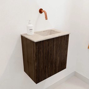 Mondiaz Joya DLux 40cm toiletmeubel walnut met wastafel faye rechts zonder kraangat frappe