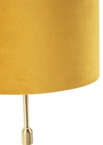 Stoffen Tafellamp goud/messing met velours kap geel 25 cm - Parte Landelijk / Rustiek E27 cilinder / rond rond Binnenverlichting Lamp