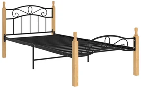 vidaXL Bedframe metaal en massief eikenhout zwart 90x200 cm