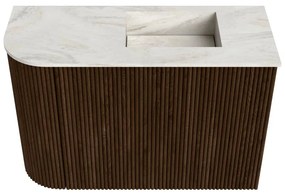 Mondiaz Joya DLux 60cm toiletmeubel ronding links walnut met wastafel faye rechts 1 kraangat ostra