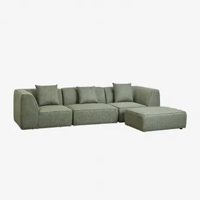 3-delige Modulaire Bank Met Gestoffeerde Poef Cardea Bouclé Saliegroen - Sklum