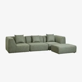 Cardea 3-delige Modulaire Bank Met Gestoffeerde Poef Bouclé Groen – Salie - Sklum