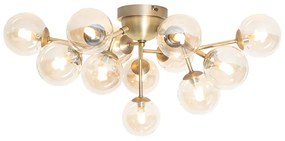Art Deco plafondlamp brons met amber glas 12-lichts - Bianca