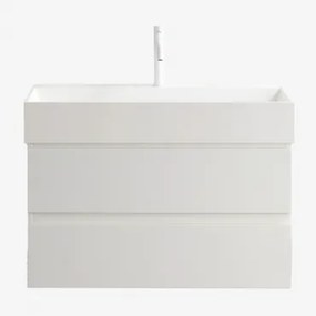 Badkamermeubelset Van Hout En Essenhoutfineer Met Geïntegreerde Wastafel Ona Wit & Spiegelloze & Wit ↑20 Cm Met Aftapkraan Zonder - Sklum