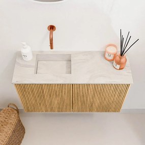 Mondiaz Joya DLux 70cm toiletmeubel oak met wastafel faye links zonder kraangat ostra