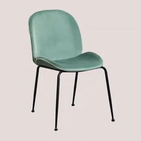 Set Van 4 Pary Fluwelen Eetkamerstoelen Celadon & Zwart - Sklum