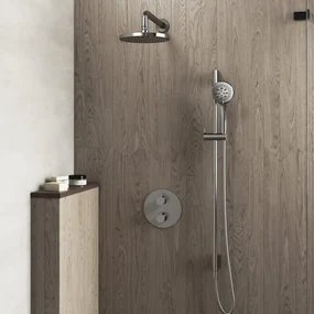 Hotbath Buddy IBS Regendoucheset - 35cm wandarm - 20cm ronde hoofddouche - 3 standen handdouche - glijstang - geborsteld nikkel IBS1AGN17