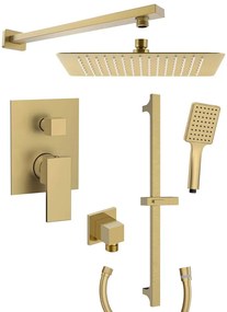 Sapho Cubemix inbouw regendouche vierkant 30cm met wandarm, handdouche en glijstang goud mat