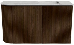 Mondiaz Joya DLux 70cm toiletmeubel ronding links walnut met wastafel faye rechts zonder kraangat glace