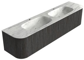 Mondiaz Kurve-dlux 190cm badmeubel ronding links/rechts shadow met 2 lades en deuren en wastafel stor small dubbel 2 kraangaten opalo