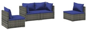 vidaXL 4-delige Loungeset met kussens poly rattan grijs