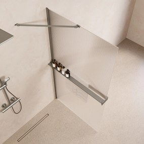 Saniclear Oblique inloopdouche 110cm met handdoekhouder en ribbelglas RVS