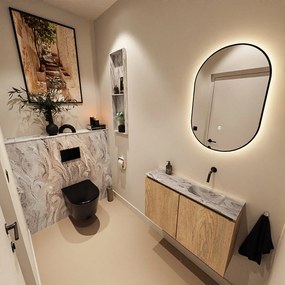 Mondiaz Ture DLux toiletmeubel 80cm washed oak met wastafel glace rechts zonder kraangat