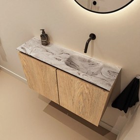 Mondiaz Ture DLux toiletmeubel 80cm washed oak met wastafel glace rechts zonder kraangat